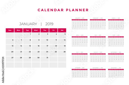 2019 calendar planner template design