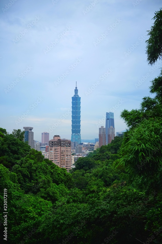 Fototapeta premium skyline of city through mountains