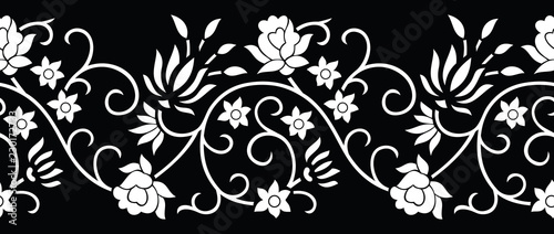 Seamless black and white floral border