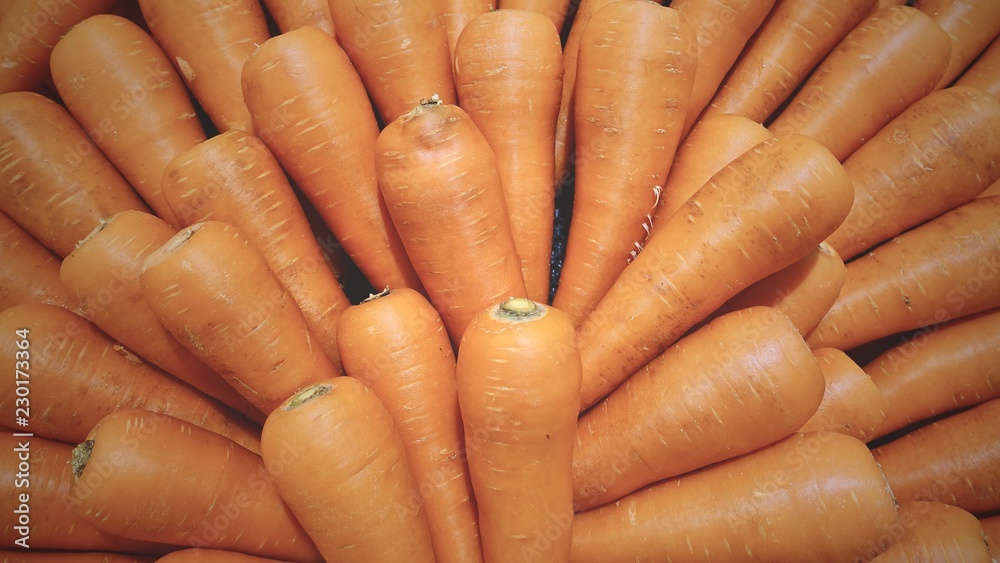 Close up Group of carrots. The sweetness of carrots allows the vegetable to be used in some fruit-like roles. carrots are used in carrot cakes, and carrot soup for meals. Close up Group of carrots. The sweetness of carrots allows the vegetable to be used in some fruit-like roles. carrots are used in carrot cakes, and carrot soup for meals.