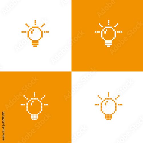 Set of light bulb pixel icons. Idea icons. Start up signs. Vector illustration.