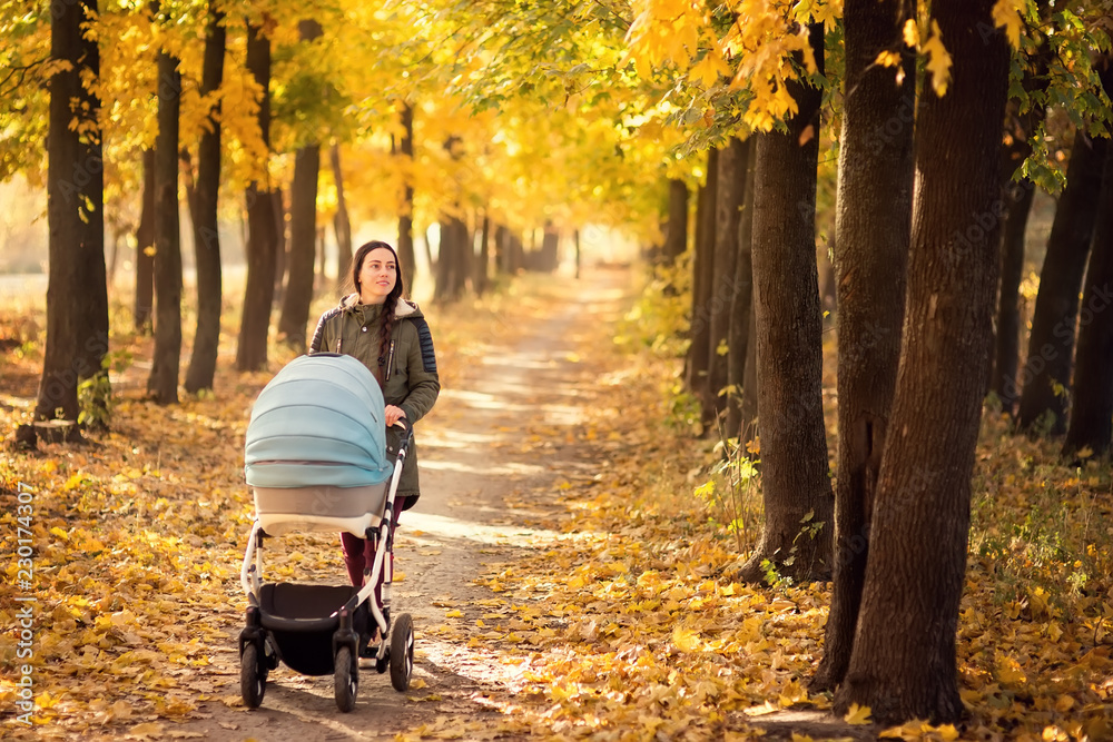 mother walking with stroller