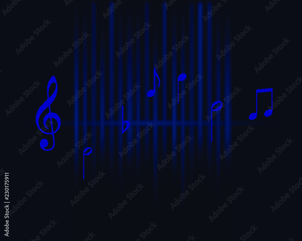 background music blue sound waves and notes isolated on dark background  Stock Vector | Adobe Stock