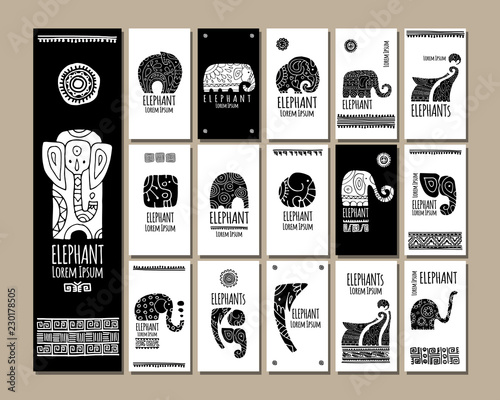 Ethnic style cards with elephants for your design