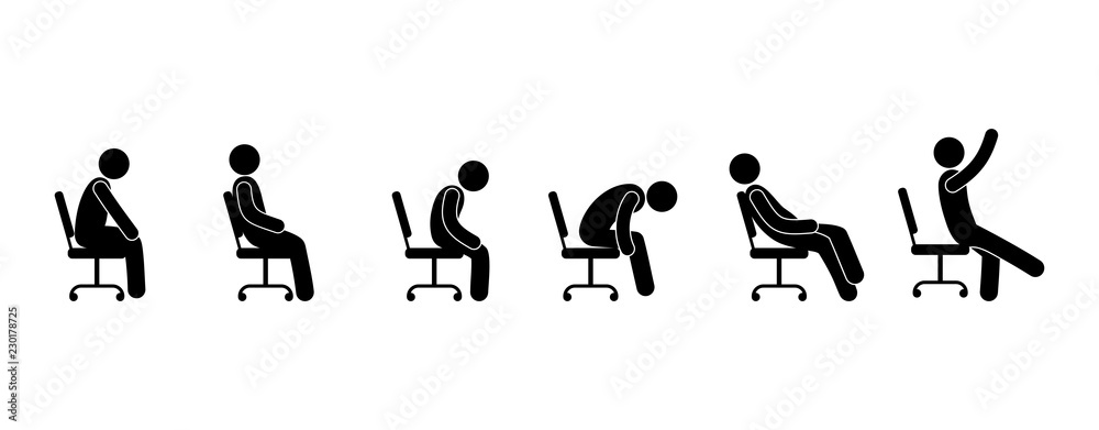 stick figure pictogram, man sitting on a chair, various poses, people silhouettes, office workers icon stick figure pictogram, man sitting on a chair, various poses, people silhouettes, office workers icon