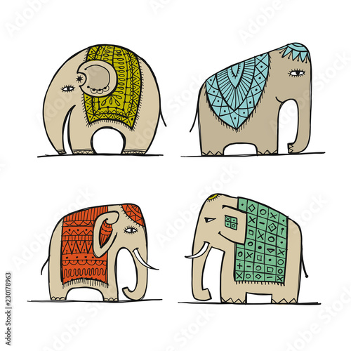 Cute elephant, sketch for your design