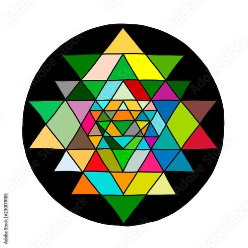 Sacred geometry and alchemy symbol Sri Yantra. Hand drawn sketch for your design