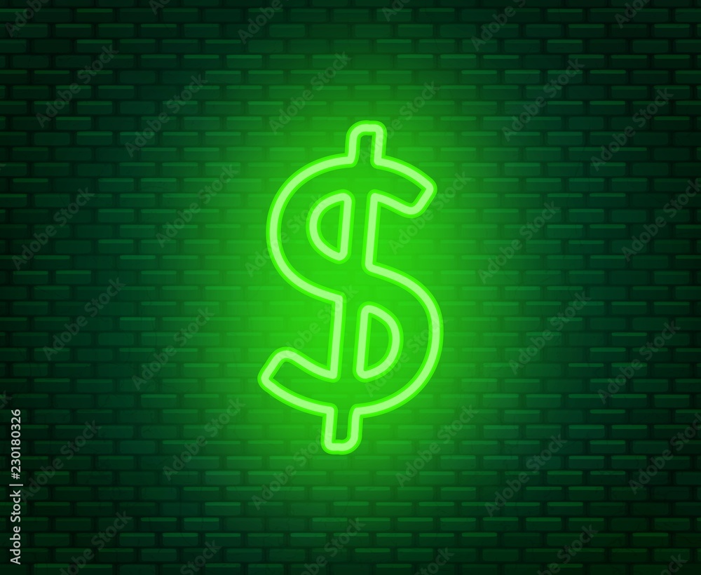 Obraz premium Neon dollar sign on a dark background. Wealth, Success concept.