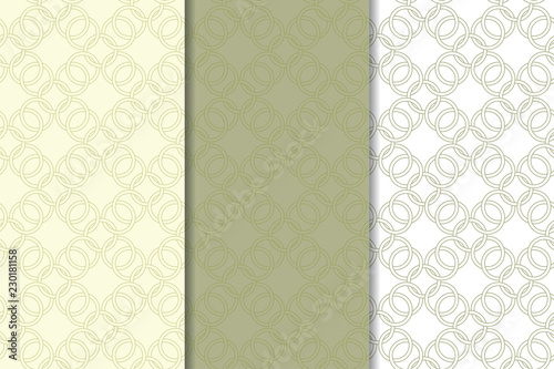 Olive green and white geometric seamless patterns