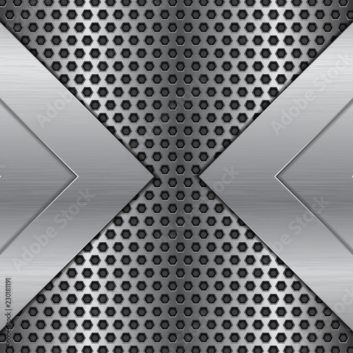 Metal perforated background. Brushed iron texture