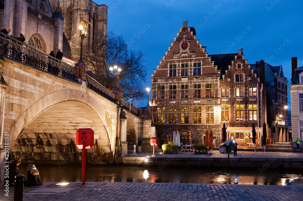 old town street at night in gent