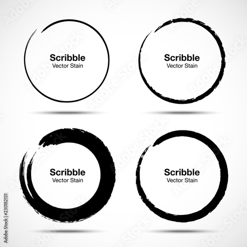 Set of vector hand drawn circles using sketch drawing scribble circle lines. Doodle circular logo design elements.