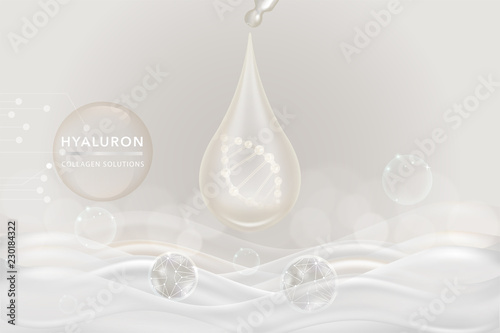 White Collagen Serum drop, cosmetic advertising background ready to use, luxury skin care ad, vector illustration.	