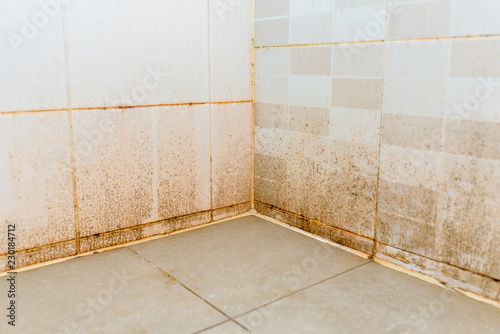 Dirty on ceramic wall in bathroom