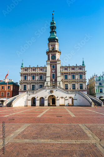 View of Great Market Square in Zamosc, Poland