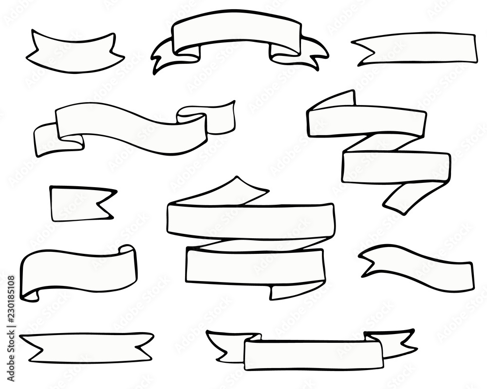 set of hand-drawn doodle banner flags.