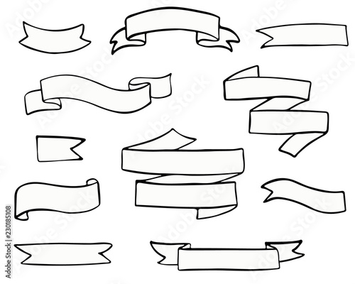 set of hand-drawn doodle banner flags.