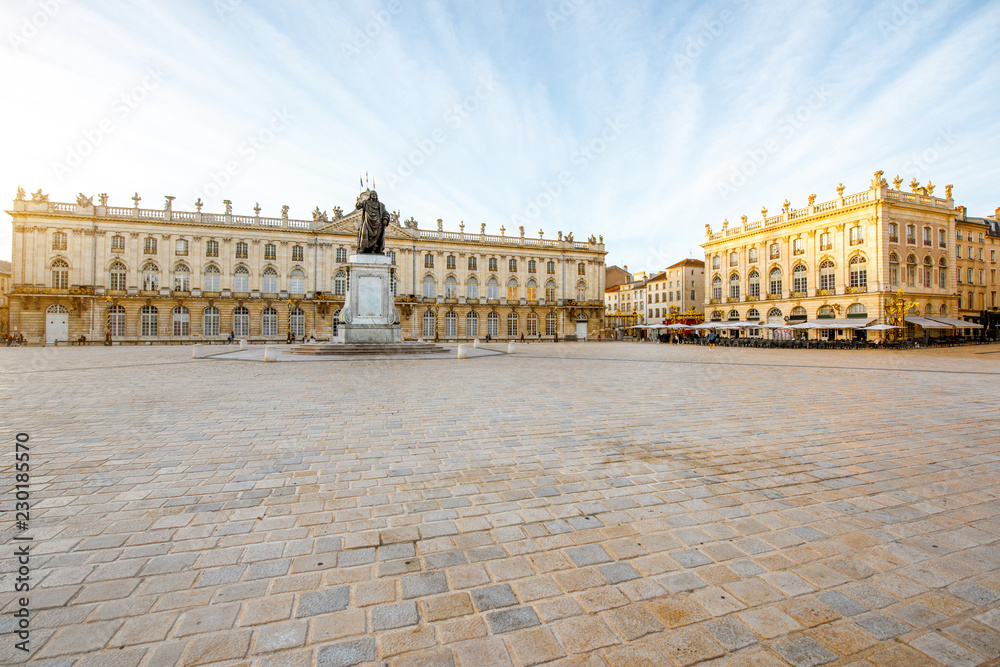 Morning view on the huge Stanislas square with monument in the old town of Nancy city, France