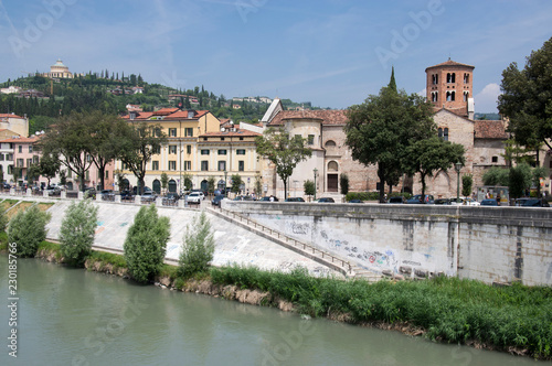Castel San Pietro view from historic part of Verona city over Adige river