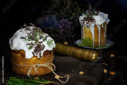 Beautiful Easter cakes decorated with lavender. Food shot