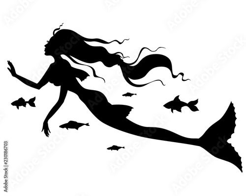 Silhouette of mermaid with fish