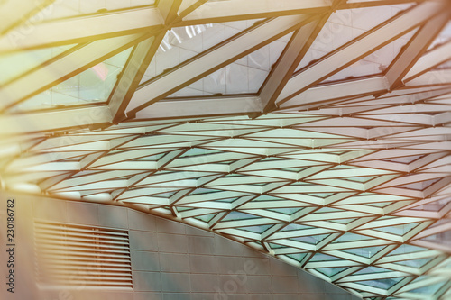 Shopping Center. roof of steel and glass. sunny day