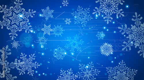 Snowflakes and festive lights - vector background with beautiful snowflakes that merrily shine and shimmer in color space