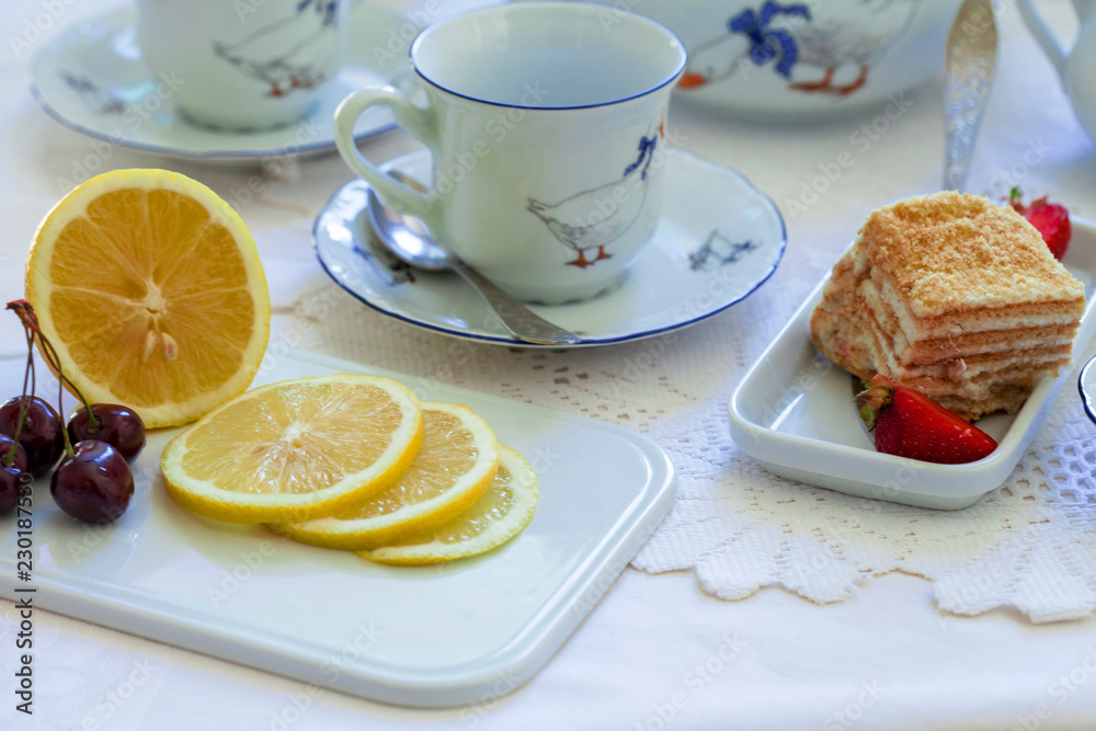 Tea porcelain service. Table setting