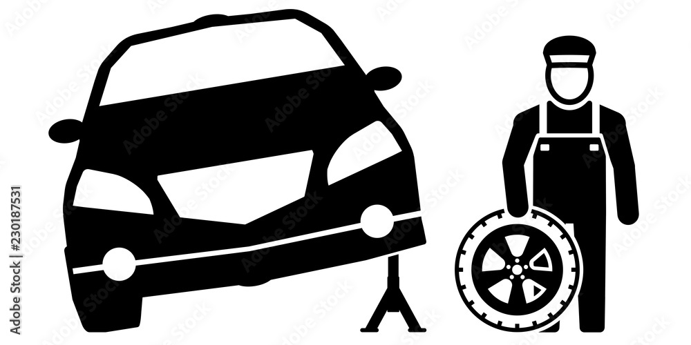 gz200 GrafikZeichnung - german - Jetzt auf Winterreifen wechseln  (Automechaniker) - english - change to winter tires (car mechanic) - simple  template - banner 2to1 xxl - g6716 Stock Illustration | Adobe Stock