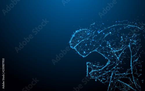 Portrait of a man riding a bycicle form lines, triangles and particle style design. Illustration vector