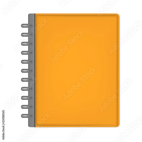Orange letter size disc bound note book front cover, vector template