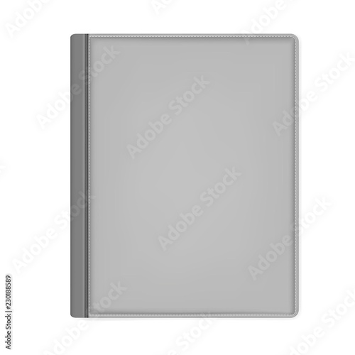 Gray hardcover leather notebook front cover top view, mockup