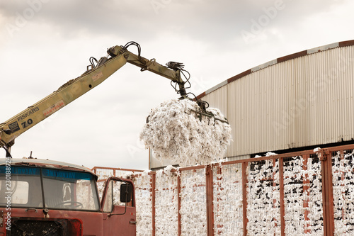 Greek seed cotton getting unloaded in the ginning mill