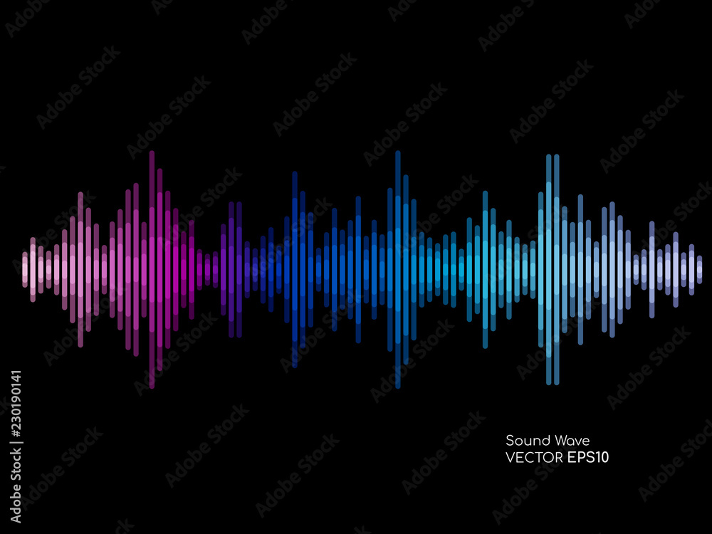Vector sound waves dynamic colorful light flow on black background for music concept background.
