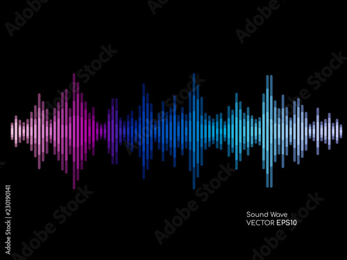 Vector sound waves dynamic colorful light flow on black background for music concept background.