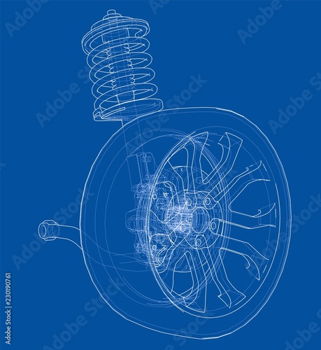 Car suspension with wheel tire and shock absorber