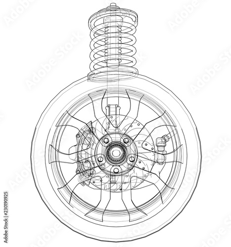 Car suspension with wheel tire and shock absorber