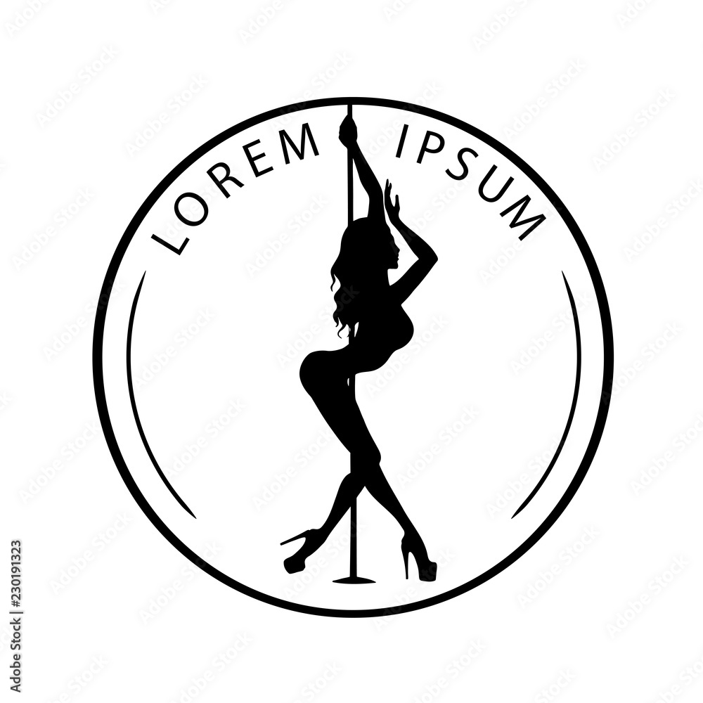 Black and white logo for Dance studio, Pole dance, stripper club.  Silhouette pole dance on a white background. Pole dance exotic vector  illustration. Vector illustration for logotype, icon, banner Векторный  объект Stock |