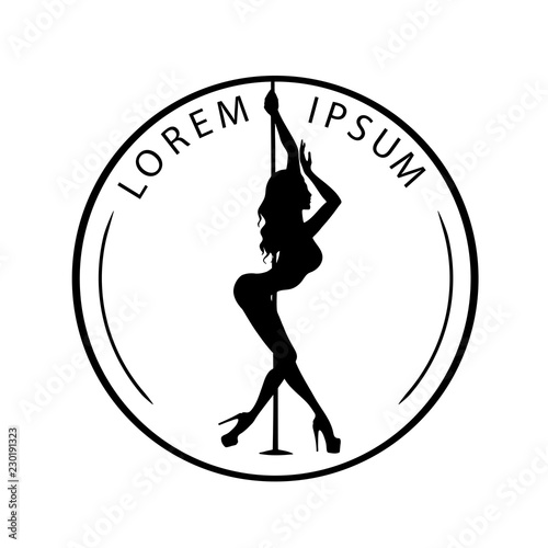 Black and white logo for Dance studio, Pole dance, stripper club. Silhouette pole dance on a white background. Pole dance exotic vector illustration. Vector illustration for logotype, icon, banner