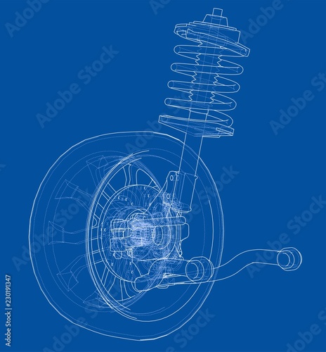 Car suspension with wheel tire and shock absorber
