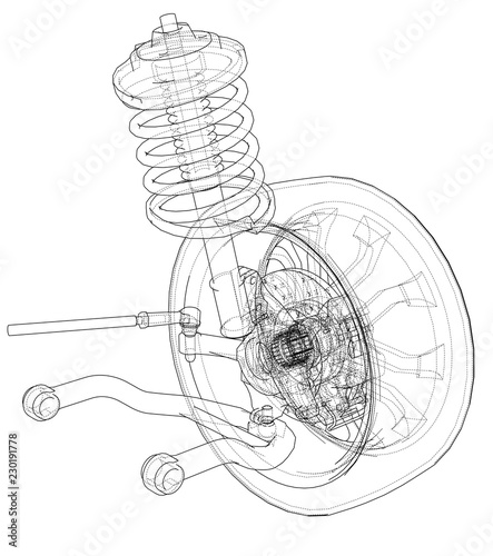 Car suspension with wheel tire and shock absorber