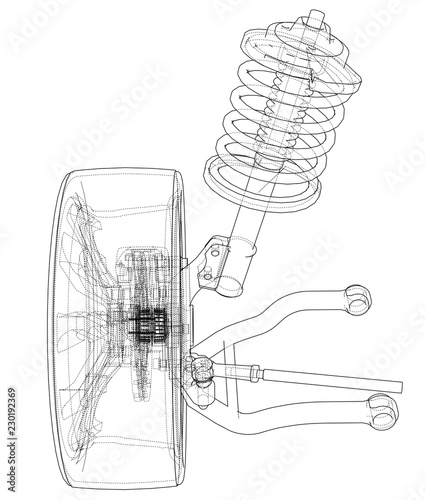 Car suspension with wheel tire and shock absorber