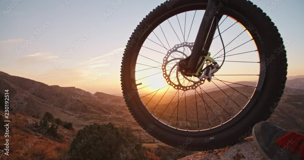 Mountain biker stepping up the mountains with a bike, ready for ride down - getting away from it all, activity, extreme 4k Mountain biker stepping up the mountains with a bike, ready for ride down - getting away from it all, activity, extreme 4k
