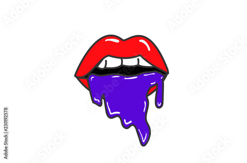 Vector of red lips with a lilac drool.
