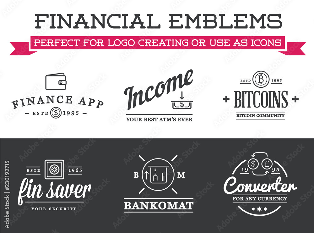 Set of Vector Banking Finance Money Signs. Payments and Income. Cryptocurrency. Can be used as Logo or Icon in premium quality. Set of Vector Banking Finance Money Signs. Payments and Income. Cryptocurrency. Can be used as Logo or Icon in premium quality.
