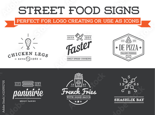 Set of Vector Street Food Fastfood Signs with Icons can be used as Logo or Icon in premium quality