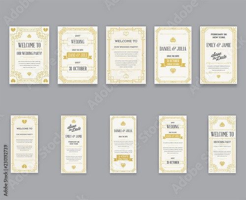 Big Set of Great Quality Style Invitation in Art Deco or Nouveau Epoch 1920's Gangster Era Collection Vector