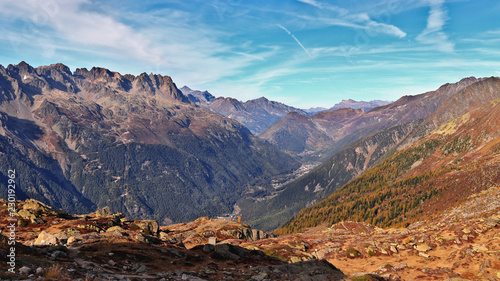 Autumn in the French Alps. Chamonix Mont-Blanc Valley, Haute-Savoie, France.