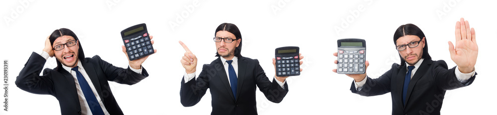 Man with calculator isolated on white Man with calculator isolated on white