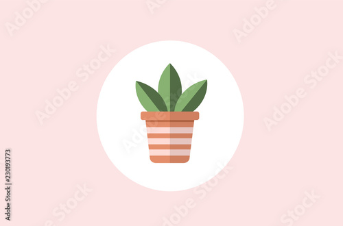 Vector of a flowerpot with three decorative stripes and a plant.